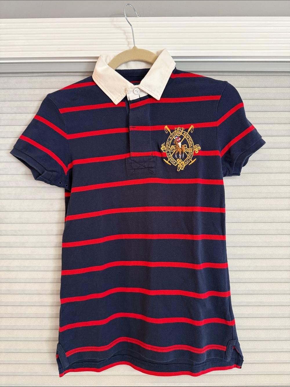 New Ralph Lauren women’s Navy & Red Striped Polo White Collar